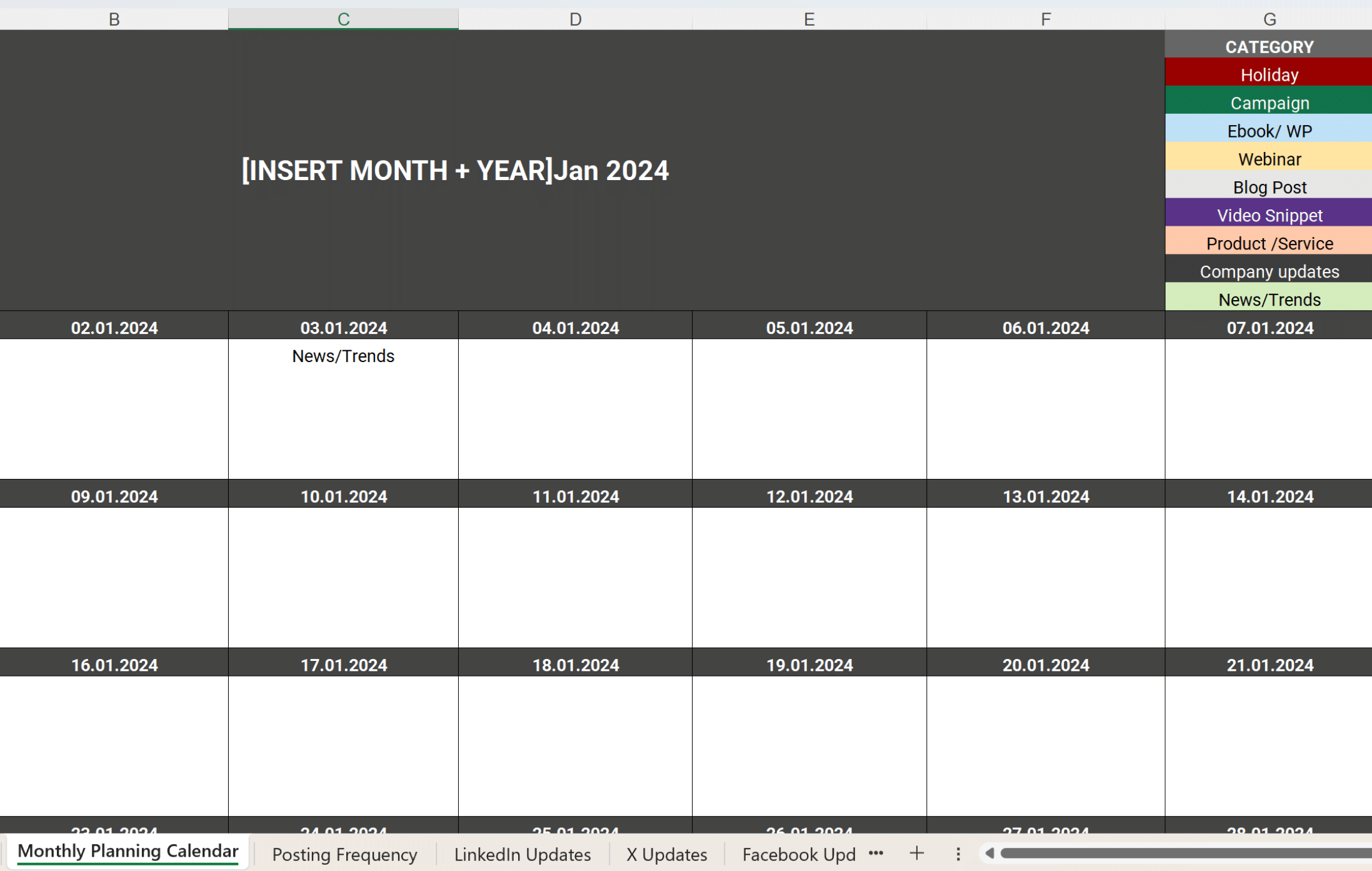 social media calendar