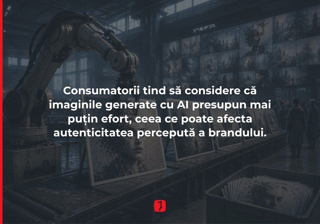 Consumatorii tind să considere că imaginile generate cu AI presupun mai puțin efort, ceea ce poate afecta autenticitatea percepută a brandului.